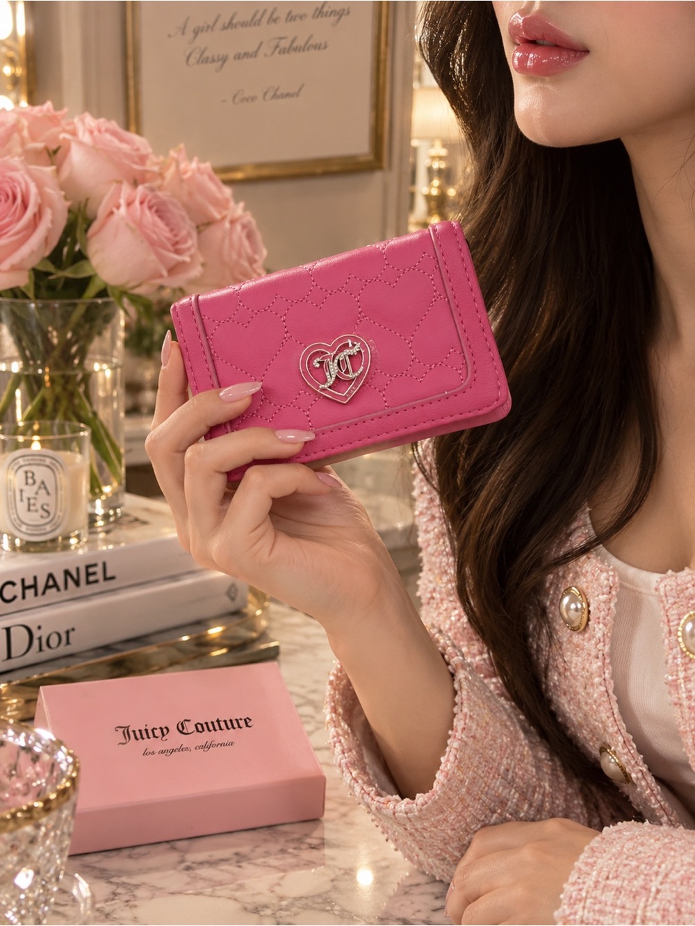 Juicy Couture Flawless Heart Quilted Bifold Wallet Juicy Pink NWT